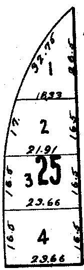 Diagram of a shape divided into four sections labeled 1-4 with measurements.