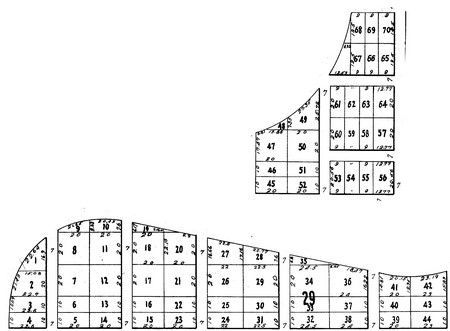 Diagram of multiple oddly shaped rectangular sections, each labeled with a number.