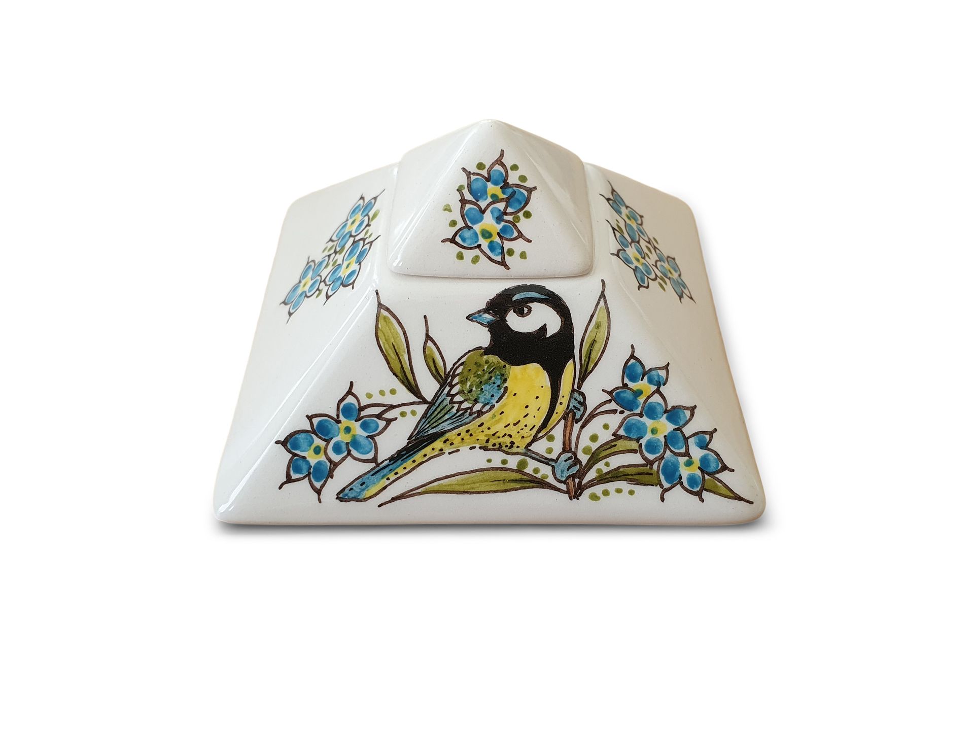 mini urn piramide Koolmeesje met vergeet-me-nietjes