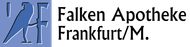 Ein blau-weißes Logo für die Falken Apotheke Frankfurt/M.