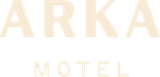 The logo for the arka motel is a white background with the letters arka motel.