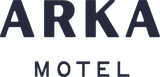The logo for the arka motel is a white background with the letters arka motel.
