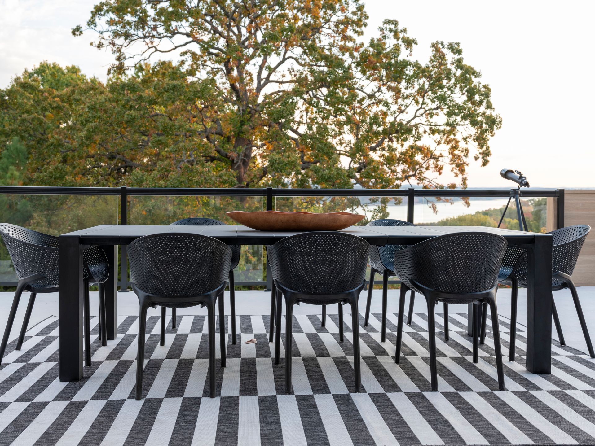 Balcony with dining table overlooking Beaver Lake