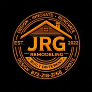 Orange and black circular logo for JRG Remodeling, featuring a house icon,
