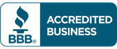 BBB Accredited Business badge in white and teal.