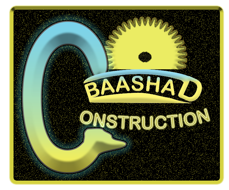 Logo for Baashad Construction: a stylized blue and yellow 