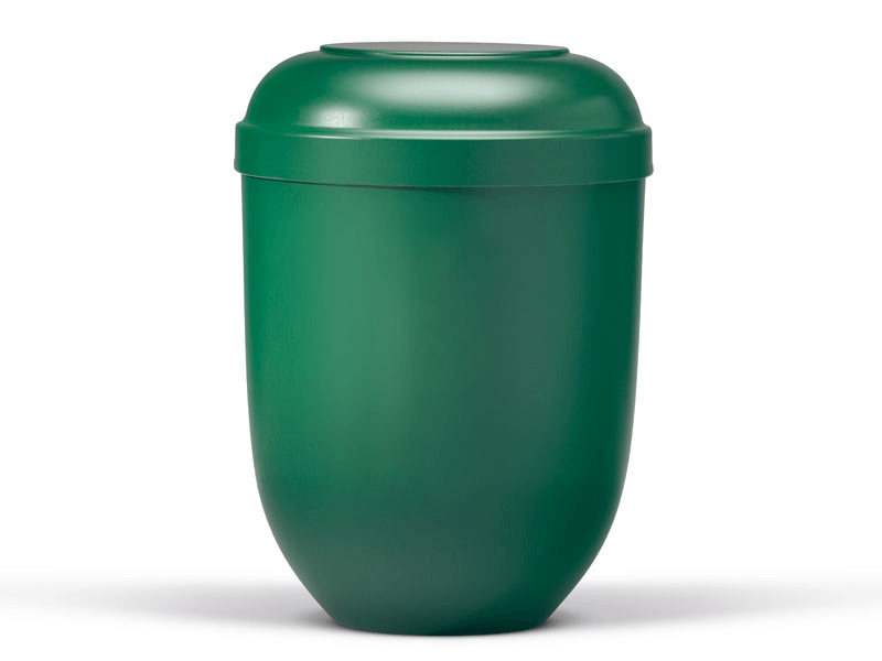 Green urn with a rounded top and bottom.
