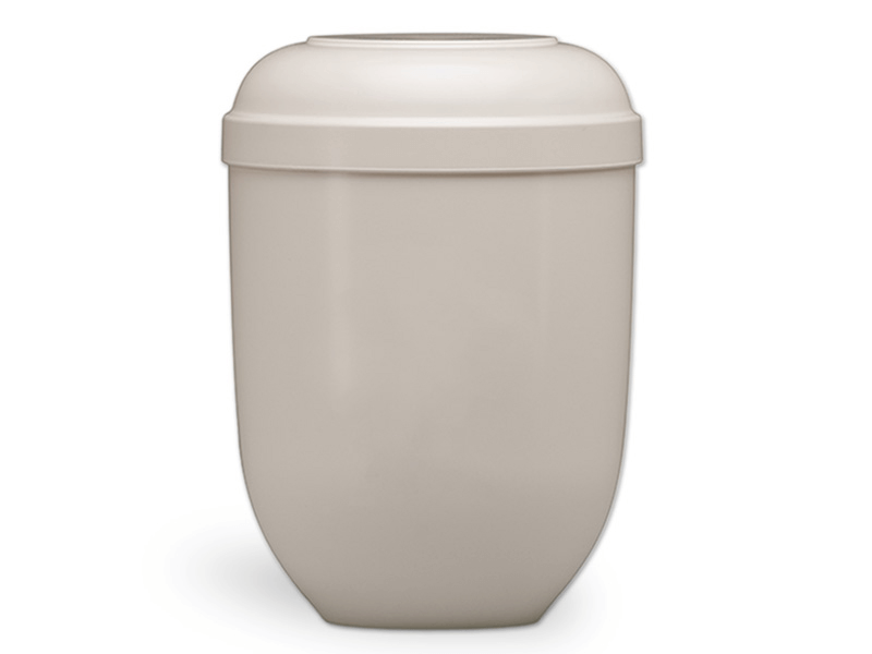Beige urn for ashes.