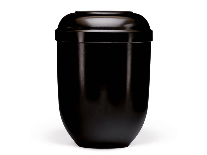 Black urn with a rounded top and a smooth, glossy finish.