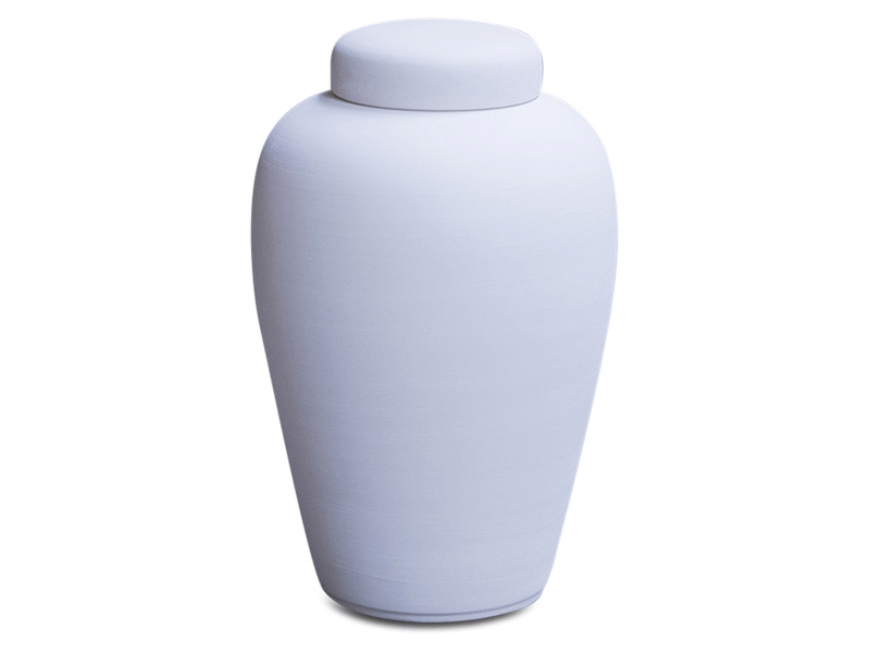 White ceramic urn with a lid.