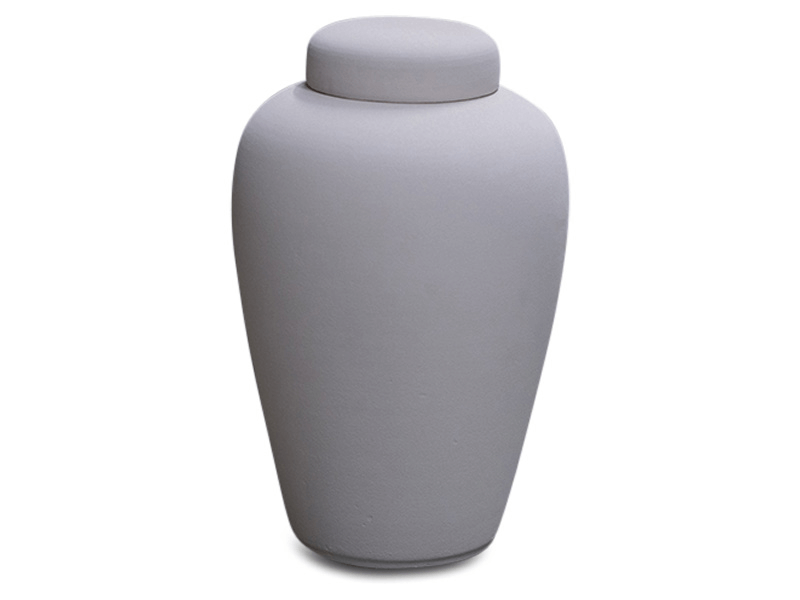 Gray urn with a matching lid.