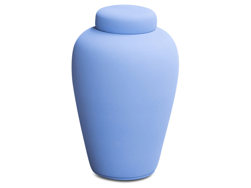 Light blue urn with a rounded lid.