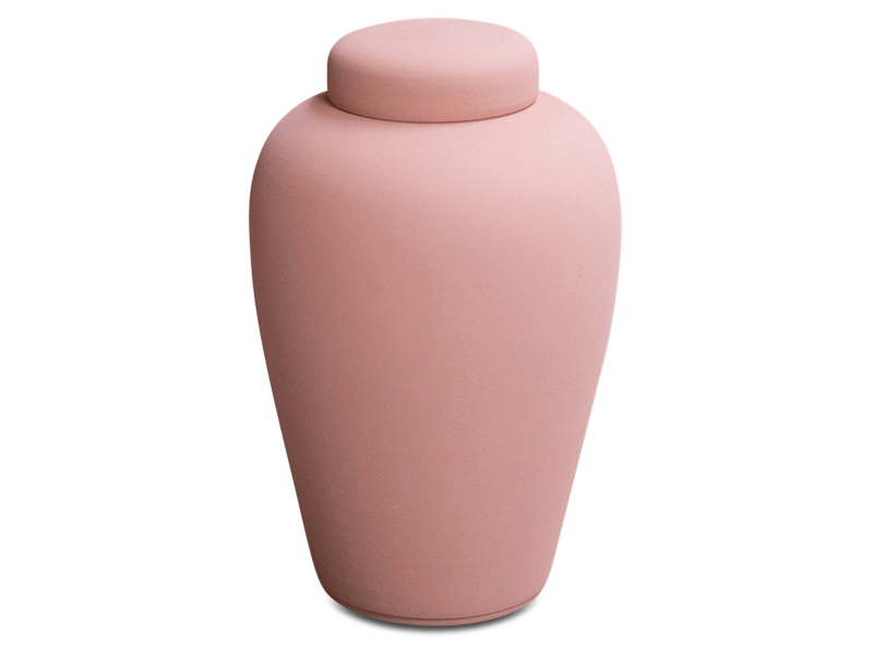 Pink urn with a lid.