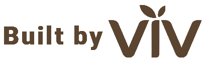 Built by VIV logo in brown text with leaf-like icon above the V