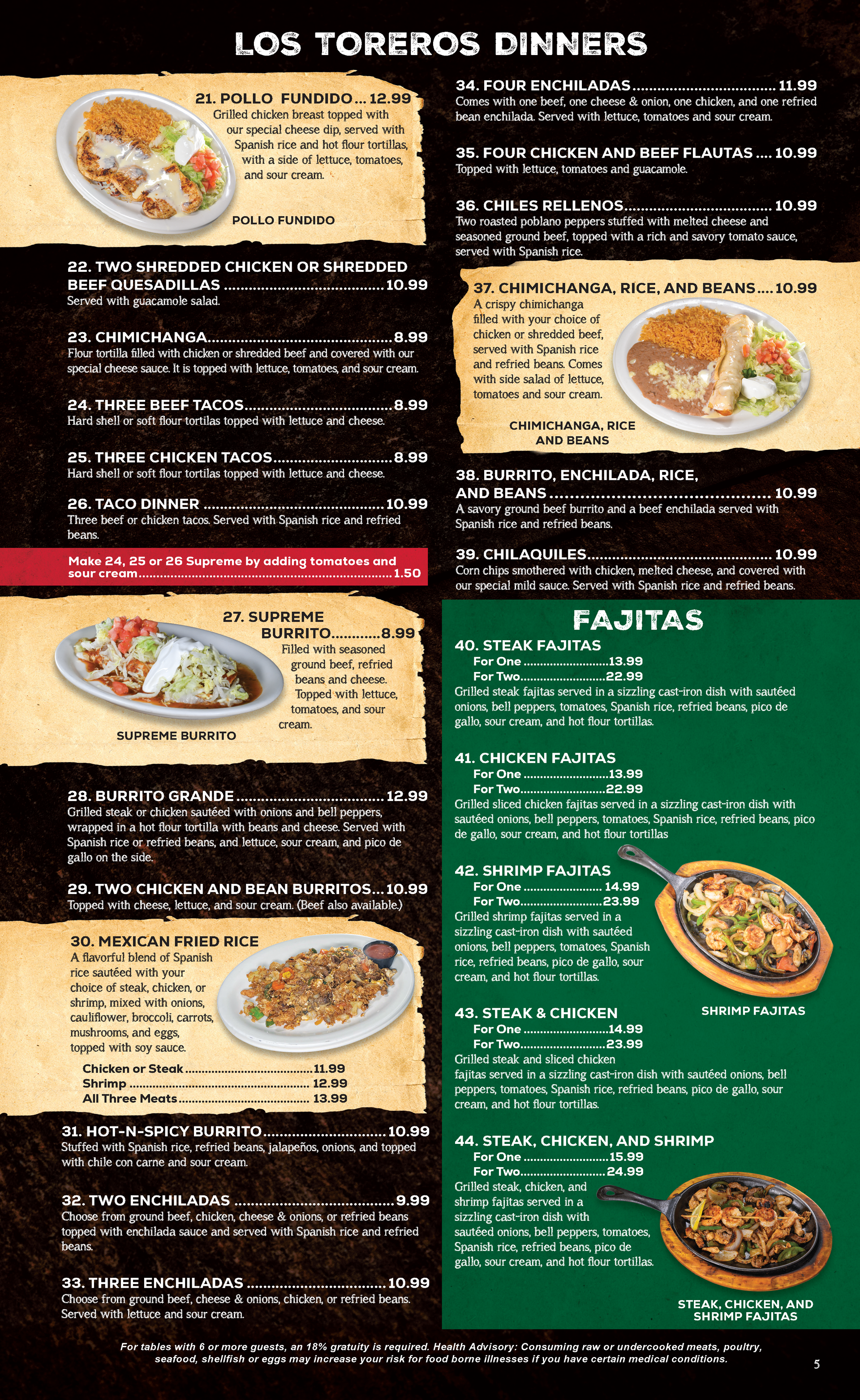 Los Toreros Mexican Grill Prattville, AL - Menu - Page 5