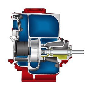 A drawing of a red white and blue engine on a white background