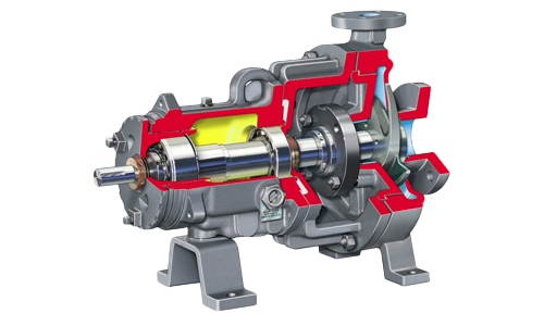 A cross section of a water pump on a white background.