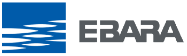 A blue and white ebara logo on a white background