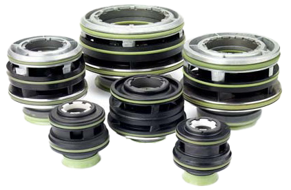 A group of rubber seals are stacked on top of each other on a white background.