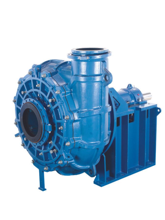 A blue pump is sitting on top of a white surface.