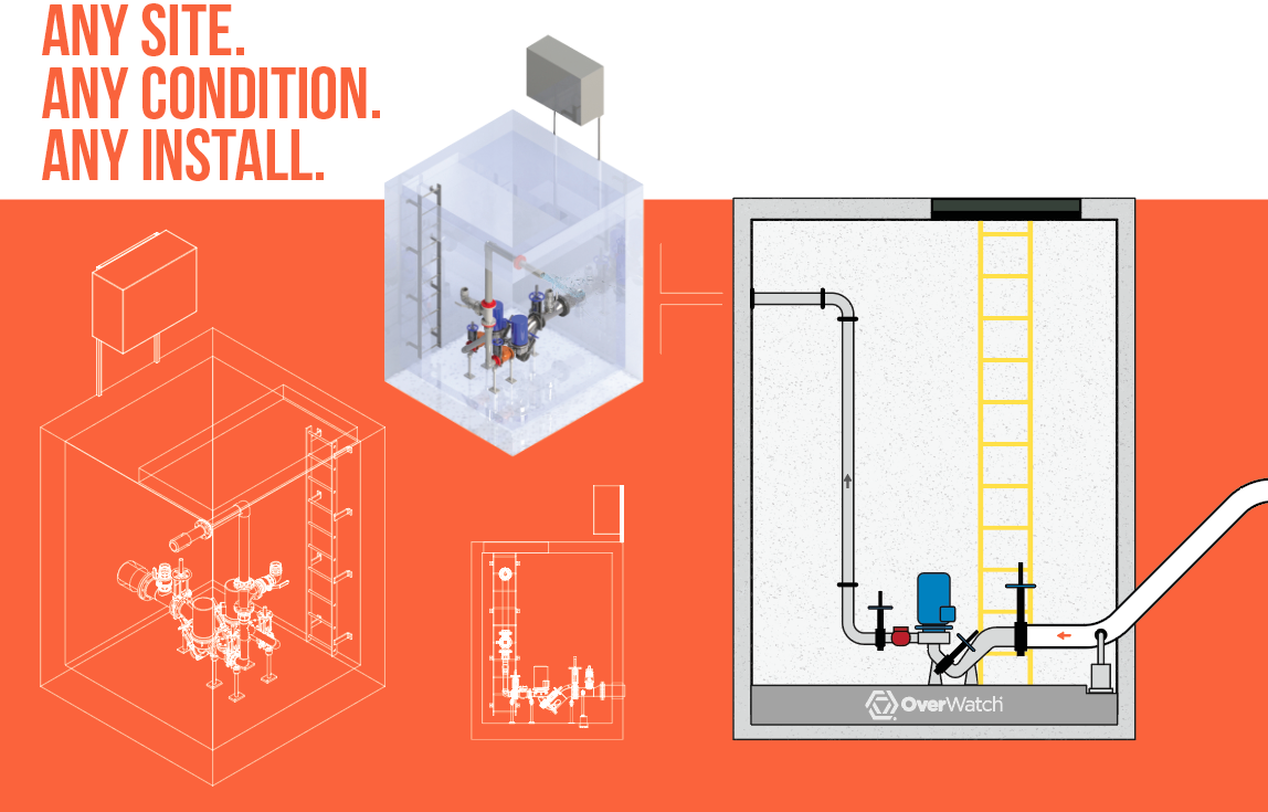 A diagram of a pump with stainless steel level sensor and hydraulic body