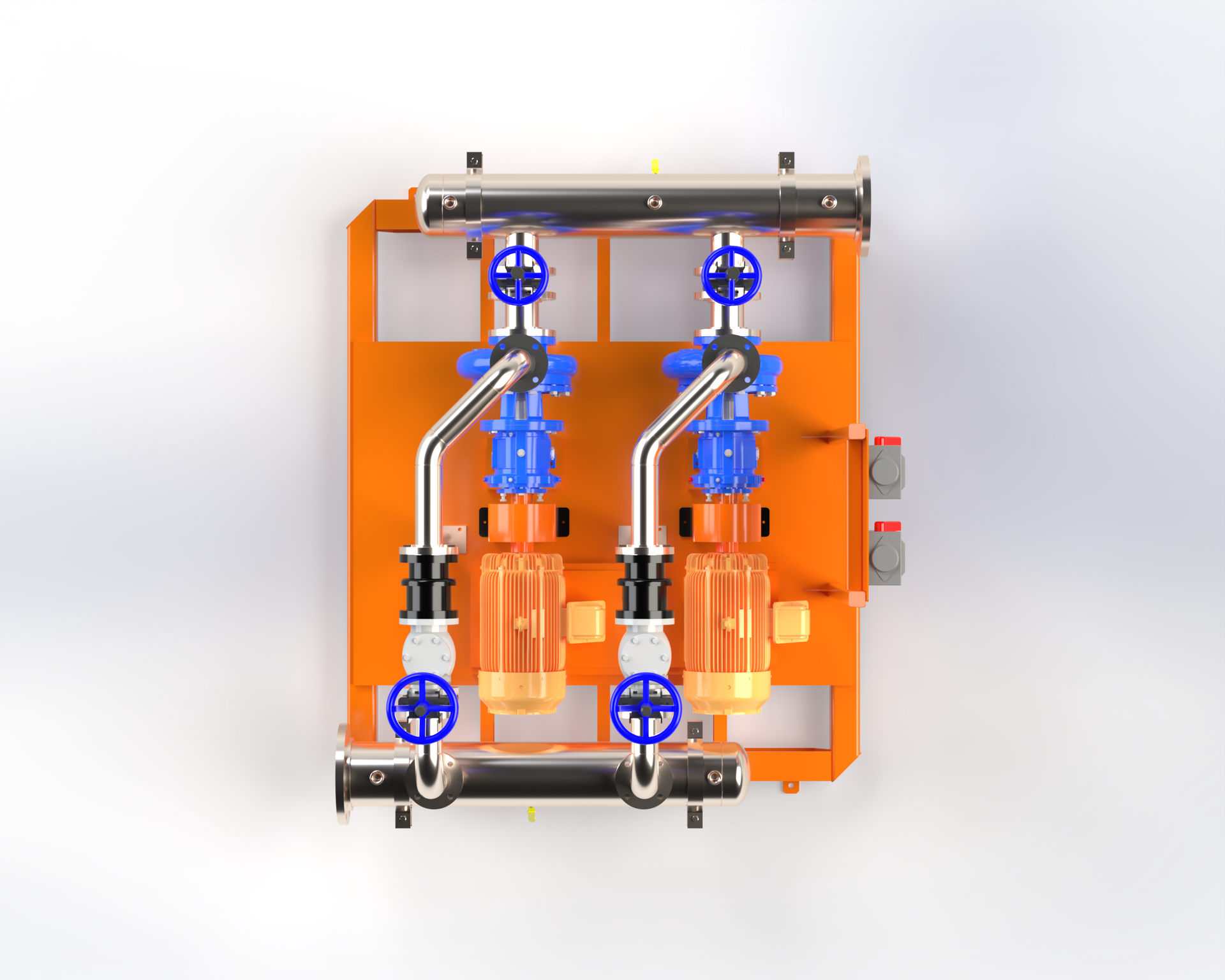 A blue pump is sitting on top of a white surface.