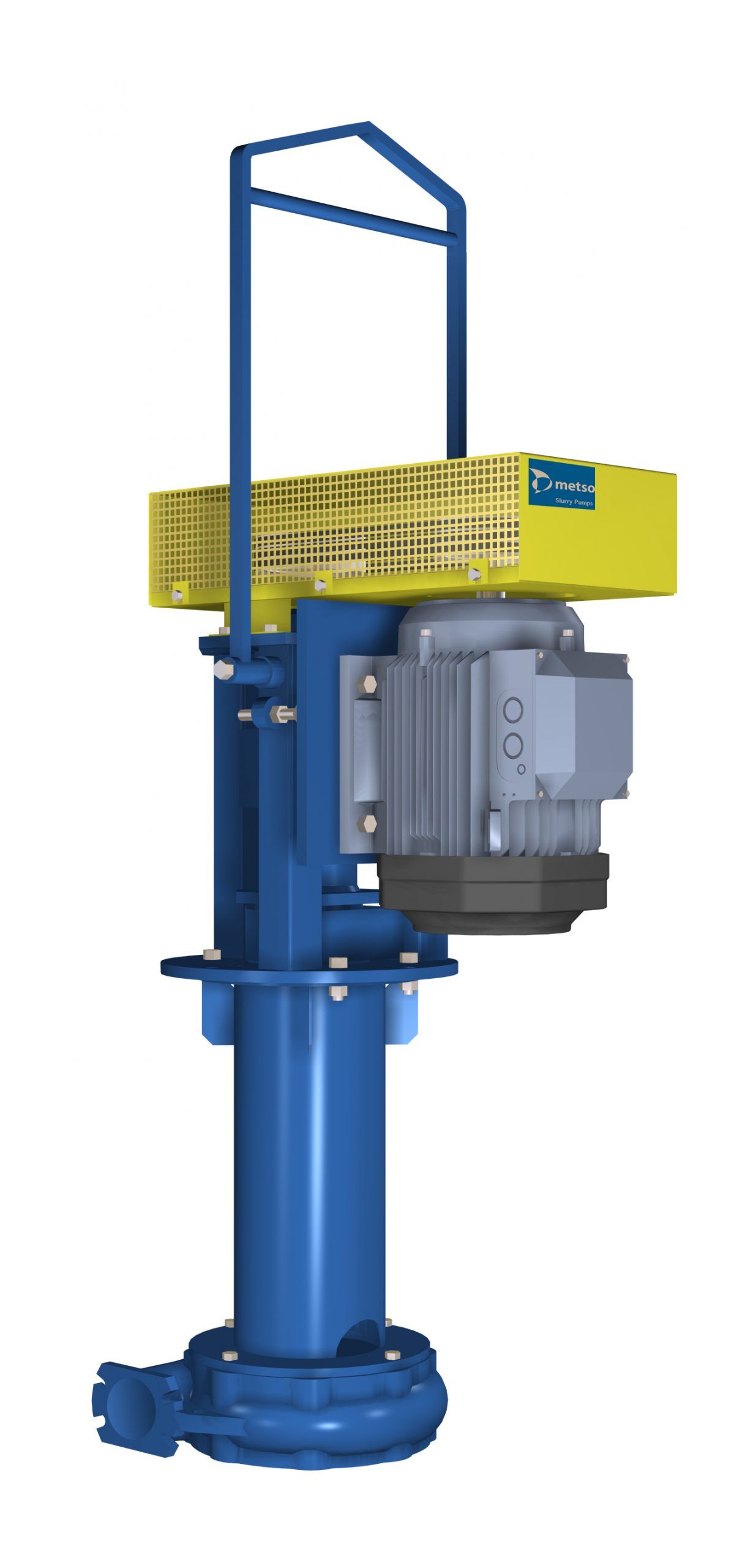 A blue pump with a motor on top of it