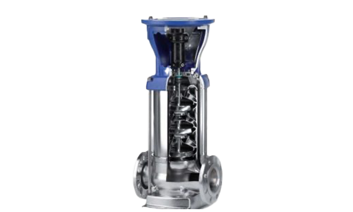 The inside of a stainless steel pump is shown on a white background.