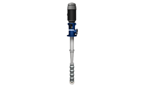 A blue and black water pump is sitting on a white surface.