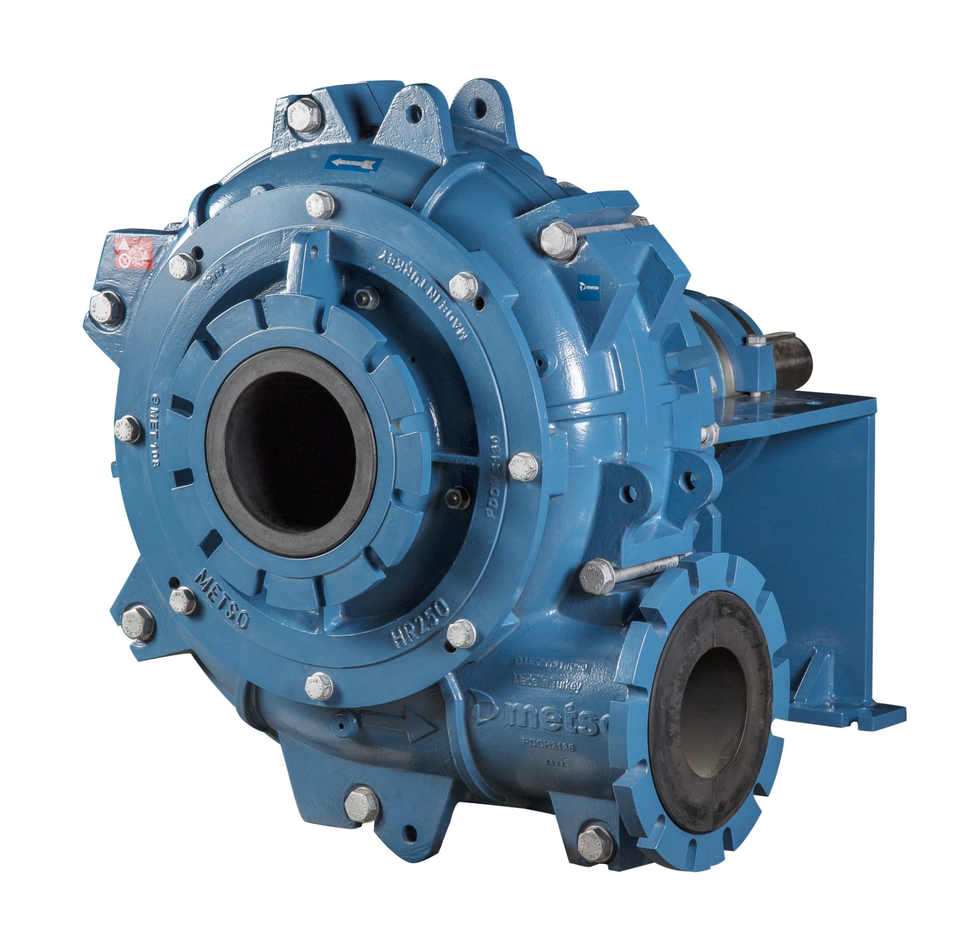 A close up of a blue pump on a white background.