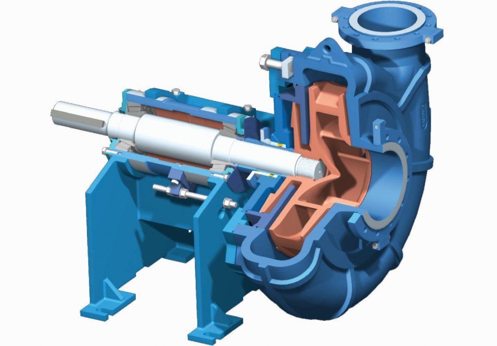 A drawing of a blue and red pump on a white background.