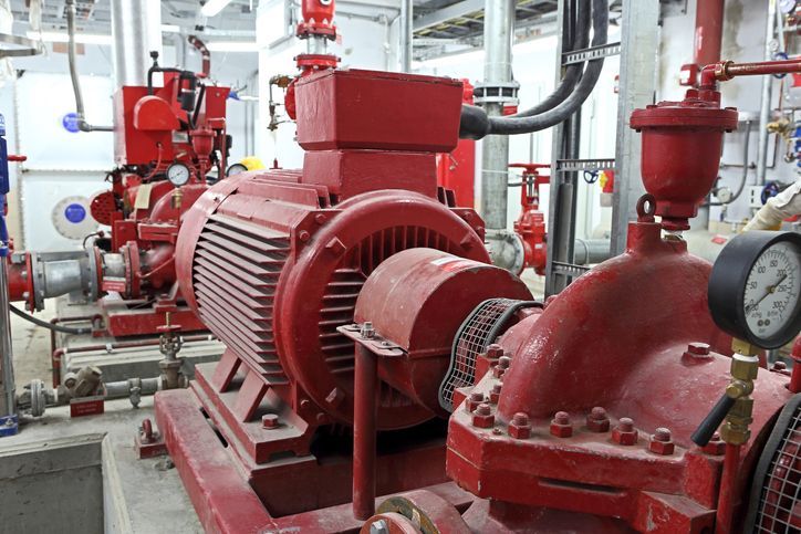 A bunch of red pumps are sitting in a room.