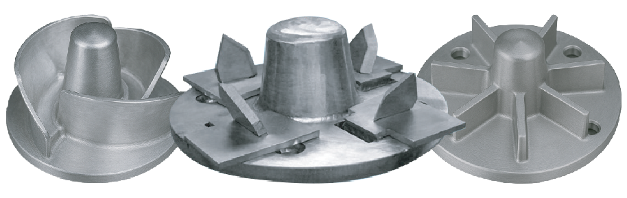 Three different types of metal pieces are sitting next to each other on a white background.