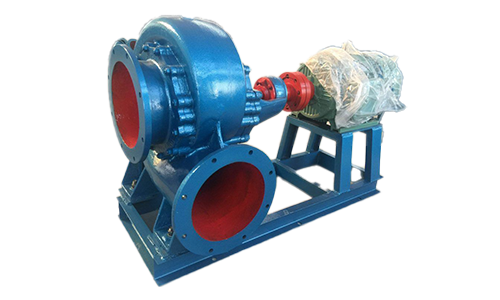 A blue and red water pump with a motor attached to it.