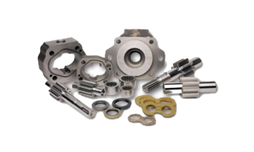 A bunch of metal parts on a white background