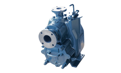 A close up of a blue water pump on a white background.