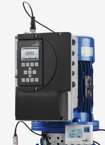 A blue motor with a black controller attached to it.