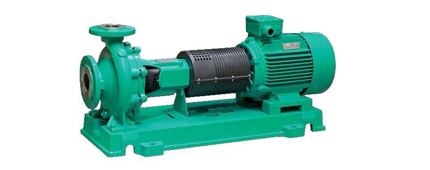 A purple pipe on supports is connected to a white motor, with hanging cables above.