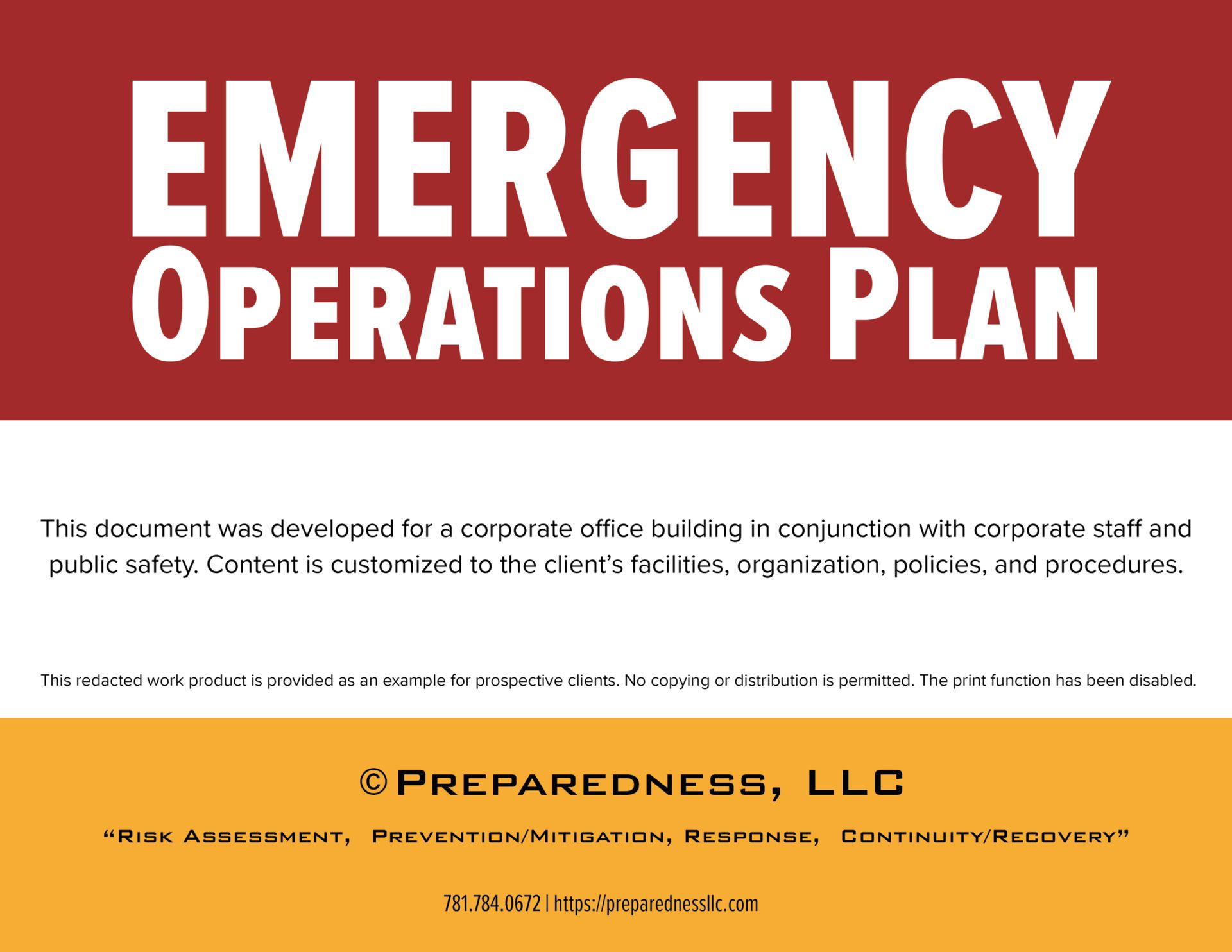 Cover page of an emergency operations plan