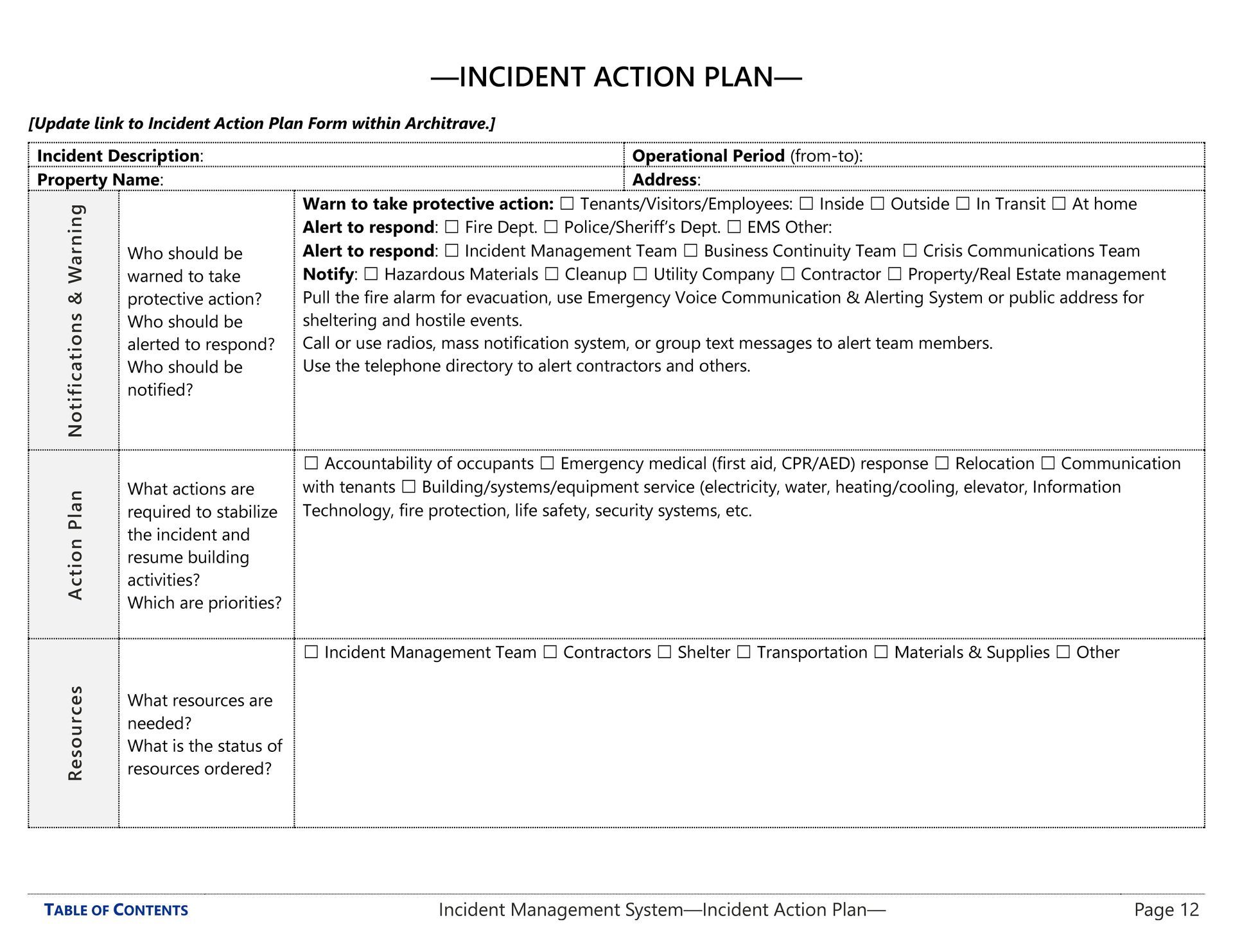 Incident action plan from an emergency operations plan