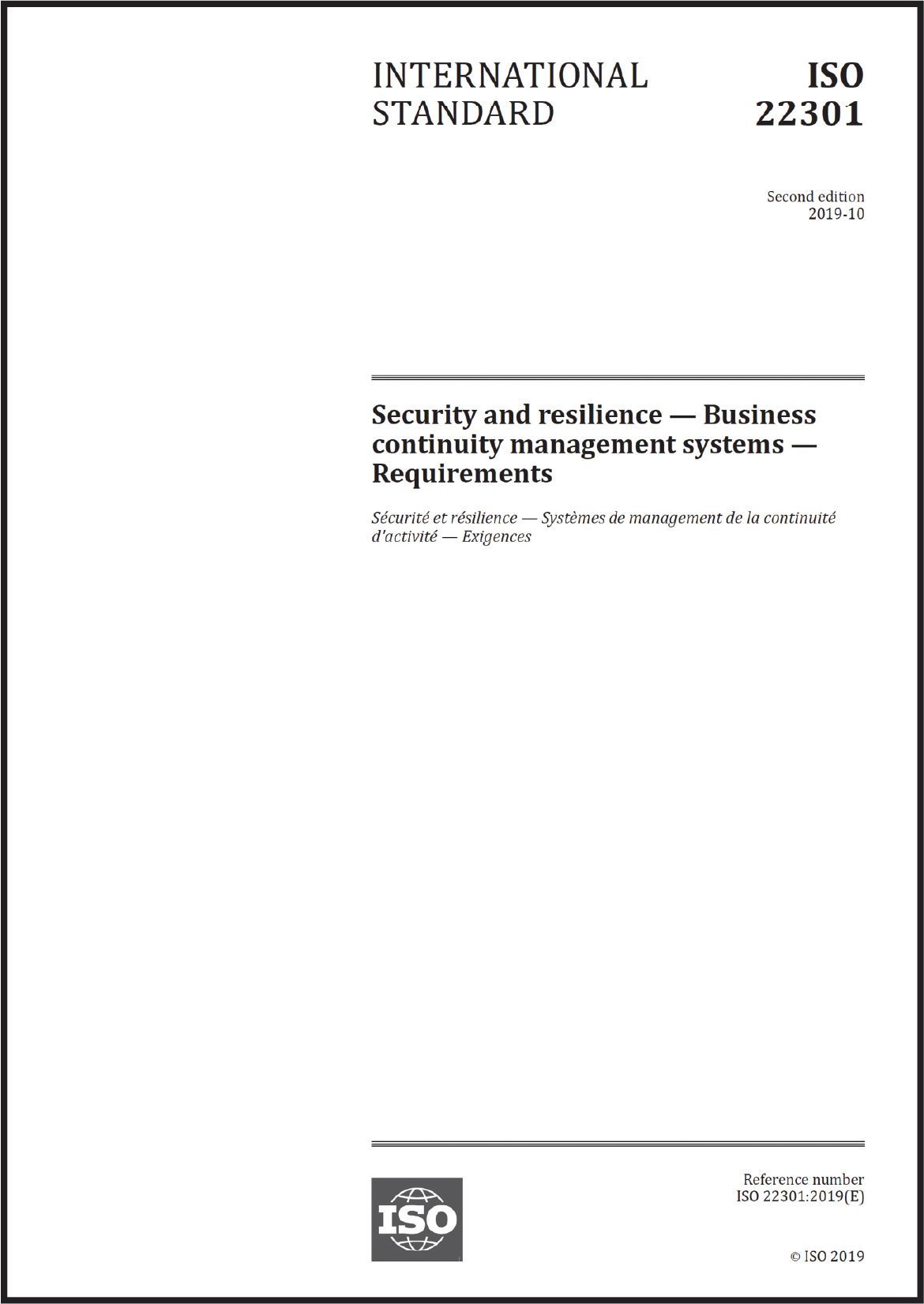 ISO 22301 - Business continuity management systems - Requirements