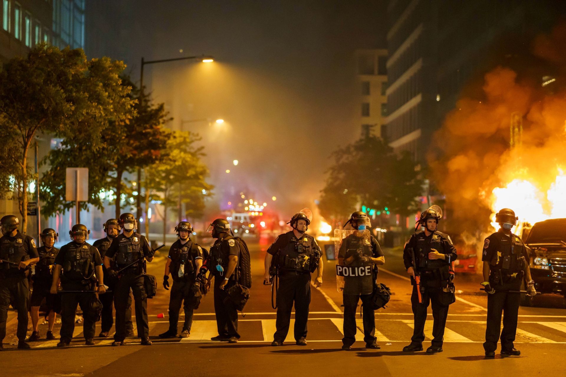 Police line during civil unrest in Washington, DC on May 30, 2020. Photo licensed from Shutterstock.