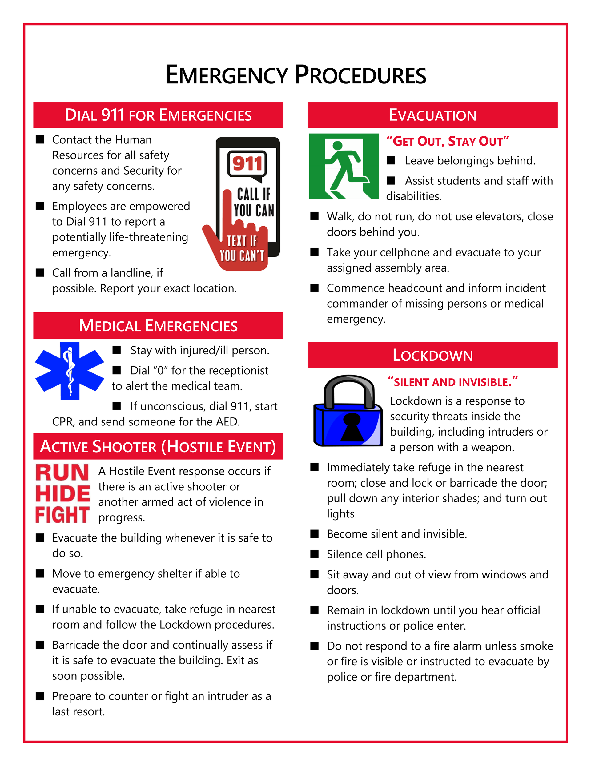 Example page from employee emergency procedures