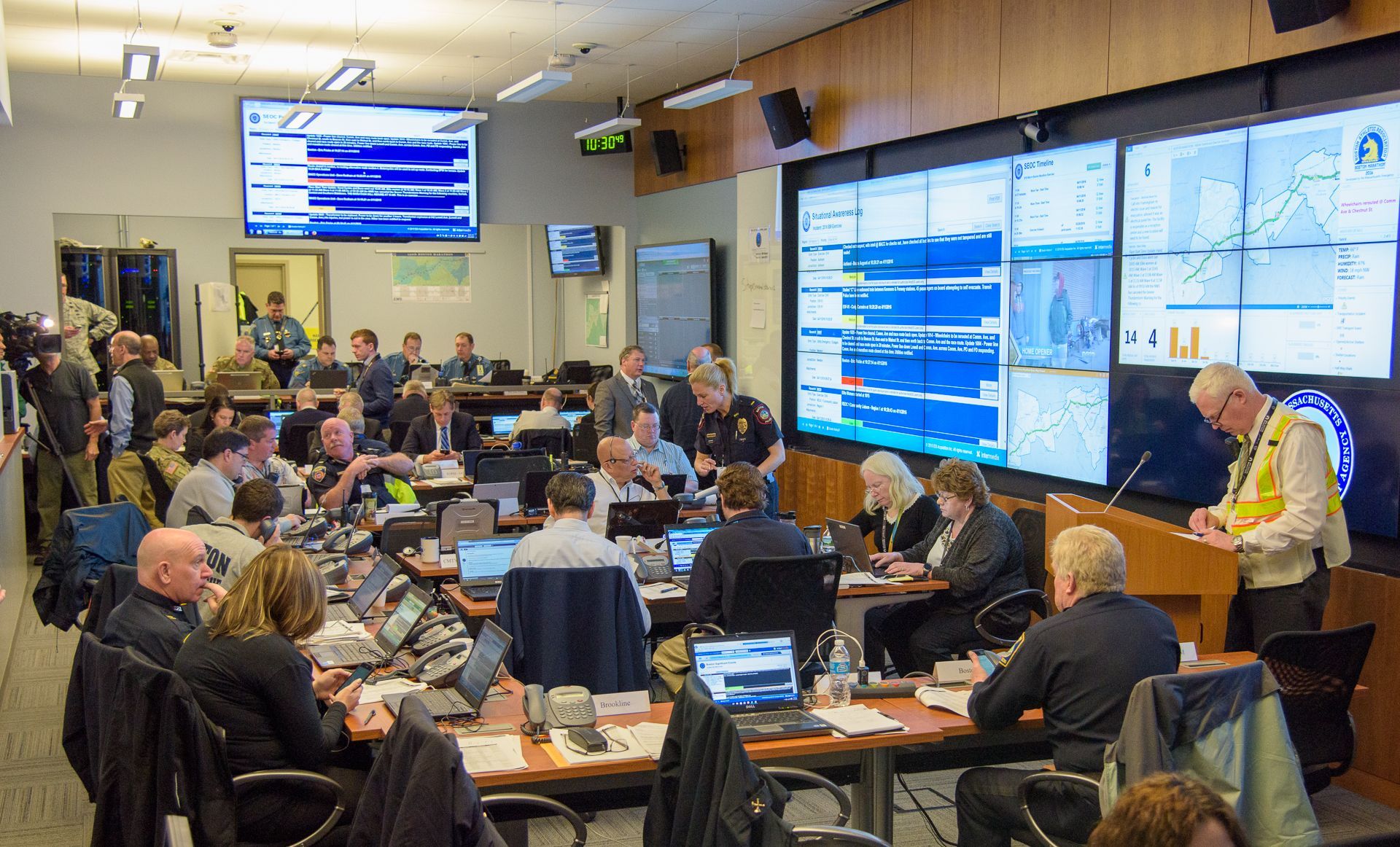 Photo of a functional exercise conducted at the Massachusetts' state emergency operations center