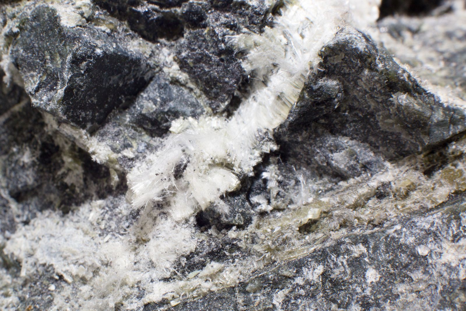 A close up of a rock with a lot of white dust on it.