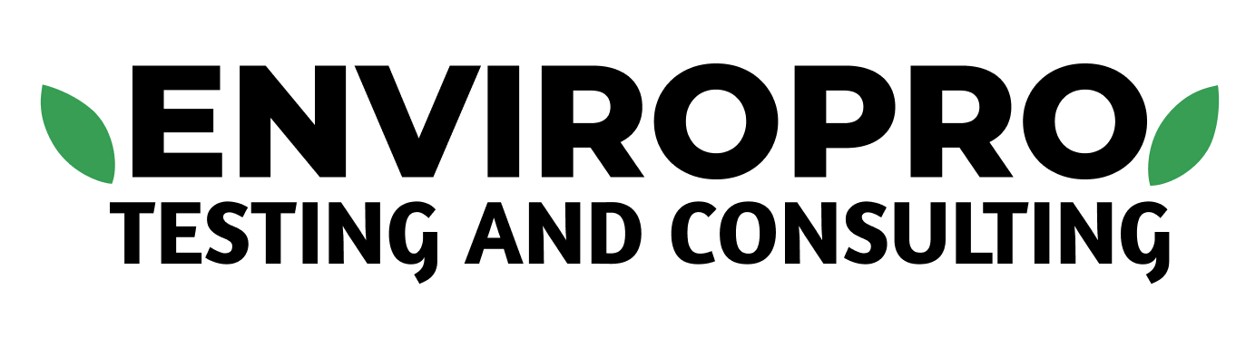 The logo for enviropro testing and consulting is black and green.