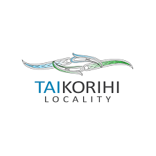 A logo for taikorihi locality with a dolphin on it.