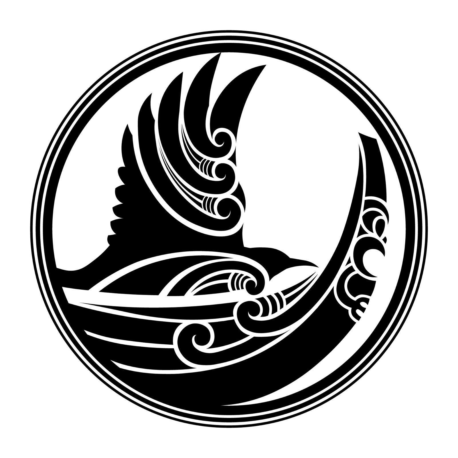 A black and white drawing of a bird flying in a circle.