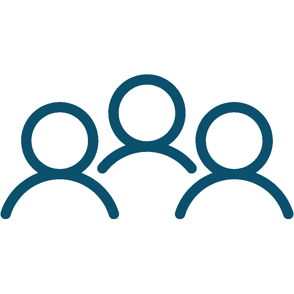 Three blue outlined user icons on a white background
