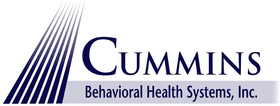 Cummins Behavioral Health Systems, Inc. logo with blue text and diagonal blue stripes